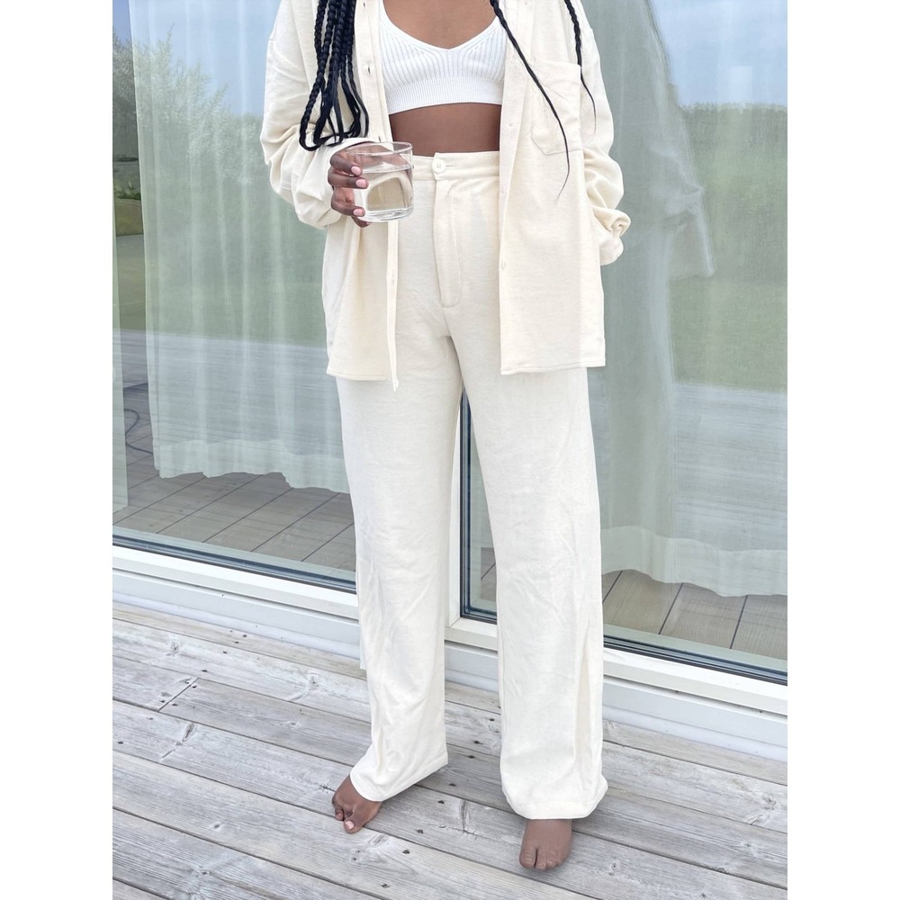Djerf Avenue Terry Pants Women S Cream Organic Cotton Relaxed Loungewear‎